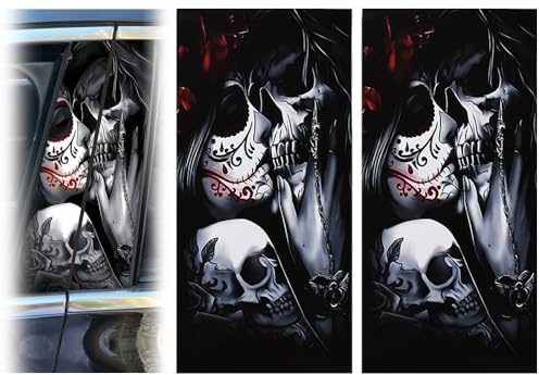 Blueshyhall B Säulen Aufkleber Auto Totenkopf Motiv, 2 Stück Mittelsäule Aufkleber Schwarz mit Schädel Muster Kratzfest Wasserfest, Coole Auto Aufkleber Seiten Skull Car Tuning Sticker (C)