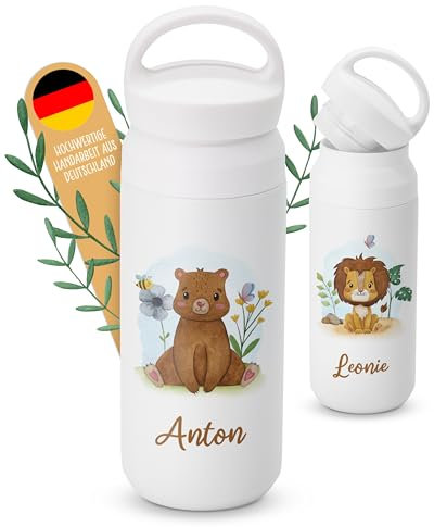 Lilletå ® Personalisierte Trinkflasche | 012.01 | Kinder (500ml Edelstahl) – Auslaufsicher & BPA-frei – Edelstahl Trinkflasche für Kinder - Mädchen, Junge - Thermoflasche für Schule & Kindergarten