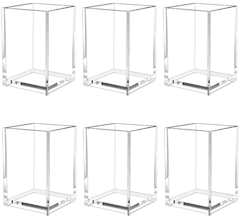 Naisfei 6 stycken akrylpennhållare, 10 x 6,5 x 6,5 cm pennhållare skrivbord transparent pennmugg makeup penselhållare organisering pennhållare för kontor skola hem