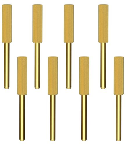 SagaSave Diamond Chainsaw Sharpener Bits, 8 Pcs High Hardness Burr Grinding Stone Chainsaw Sharpening Kit with 3mm Shank for Chain Saw Glass Wood, Gold