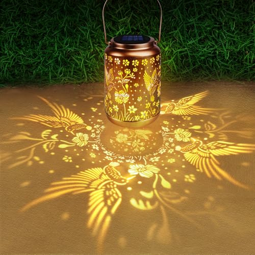 Liuyife Solar Hummingbird Garden Light, Outdoor Solar Lantern Lamp, Energy Saving Retro Warm White LED Garden Light, 600 mAh, IP44 Waterproof, Balcony, Terrace, Lawn, Gift Decoration Lighting（Bronze）