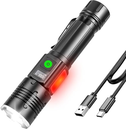 HOSONIC Torches LED Super Bright 2000 Lumen, Small Rechargeable Torch with Pocket Clip, Magnetic, Red Light - 5 Modes USB C Battery Powered Flashlight for Camping, Emergencies, Dog Walking