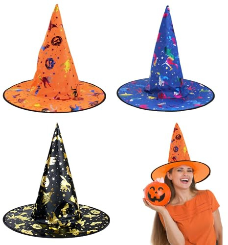PMELCXD Cappello Halloween da Strega - Set di 3 Cappelli con Stile Classico, Materiale Resistente, per Adulti e Adolescenti - Ottimi per Feste e Costumi