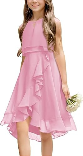 Haloumoning Robe d'été sans manches pour fille - Robe de princesse - Robe de demoiselle d'honneur - Danse - Bal - Mariage - Robe de demoiselle d'honneur