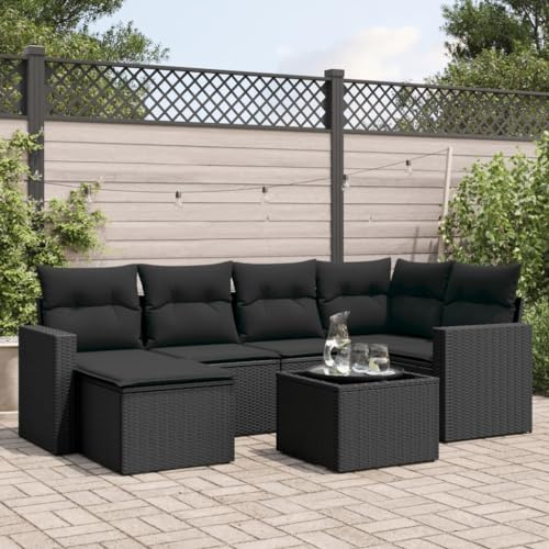 Verderoom Rattan Gartenmöbel Set mit Stauraum Polyrattan Lounge Balkon Lounge Sitzgruppe Outdoor Gartensofa Ecksofa Rattansofa Balkonmöbel-Schwarz-7-tlg