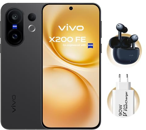 vivo X200FE 5G,Cameraphone ZEISS Teleobiettivo 50MP,Smartphone ZEISS 6.31 Master Color Display,12+12GB RAM,512GB ROM,Dimensity 9300 plus,IP68+IP69,6500mAh,90W FlashCharge,NFC, Black Luxe
