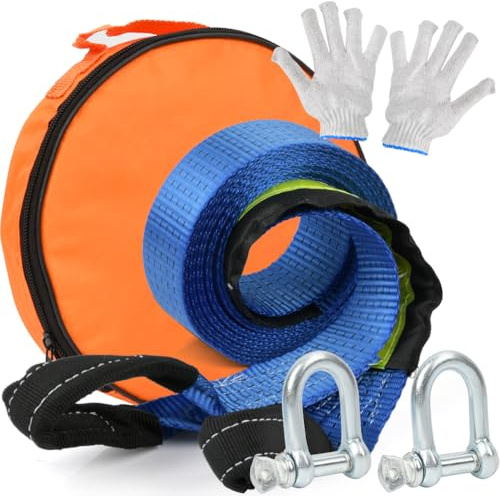 Heavy Duty Tow Rope Off-Road Recovery Tow Strap 7.5T (16500Lbs) 4.8mx5cm Recovery Towing Strap with Reflective Strips, Towing Belt for Road Car Breakdowns Recovery Straps Tow Belt Strap Rope 2mm Thick