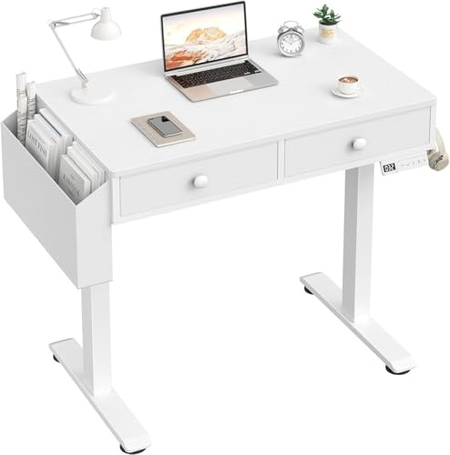 Lufeiya elektriskt höjdjusterbart skrivbord vit med 2 lådor justerbart litet skrivbord för hemmakontor och barn, minnesfunktion ergonomiskt datorbord 80 x 50 cm