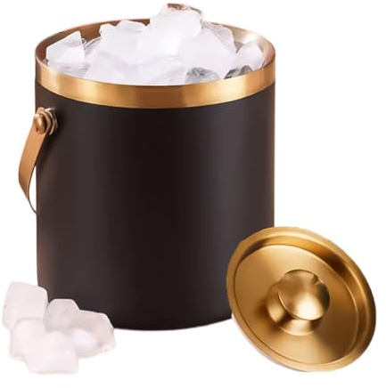 Isbehållare, Dubbelväggig champagnehink i rostfritt stål med lock och handtag, svart, 1,4-3 l(2L)