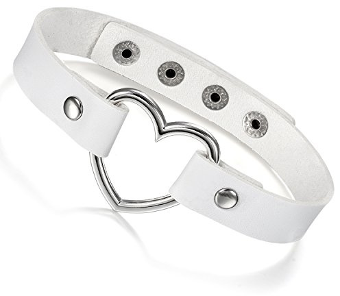 Flongo Tattoo Choker Leder Halsband Lederhalsband Damen, Leder Halskette Halsband Anhänger Choker Tattoo Kette Schwarz Blau Pink Rot Lila Weiß Silber Herz Gothic Punk Rock