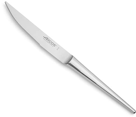 Arcos Cuchillos Mesa Caja 12 uds Cuchillo Chuletero, Monoblock de una sola piez en Acero Inoxidable 115 mm, Color Plata (12 uds)
