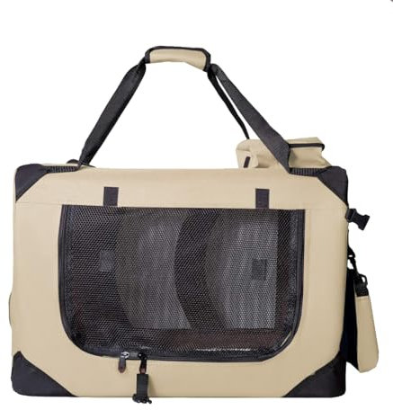 Zedelmaier Faltbare Hundebox | Transportbox für Hund & Katze | Hundebox Auto | Faltbarer Hundekäfig für (L - 51 x 70 x 50cm, Beige)