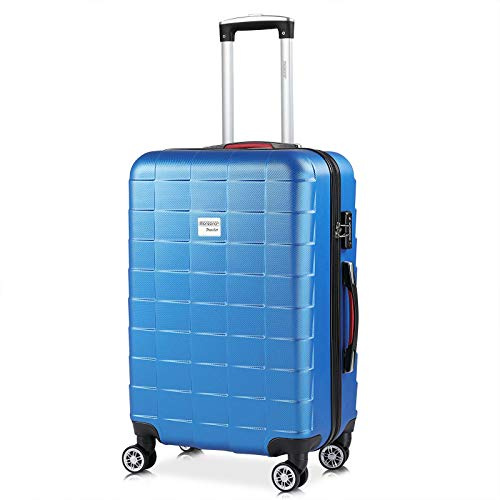 MONZANA Koffer Handgepäck Trolley mit TSA Schloss Zwillingsrollen Teleskopgriff Standfüße Größe L Blau Reisekoffer Rollkoffer
