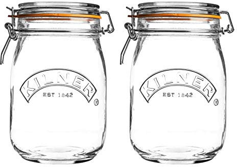 Kilner Clip Top Round Glass Jar 1 Liter Clear/Transparent (Pack of 2)