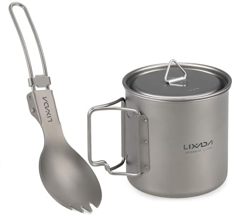 Lixada Titanium Cup Portable Foldable Ultralight Cup with Lid for Picnic and Folding Fork | Portable