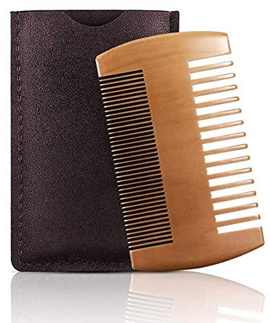 Rpanle Bartkamm, Antistatischer Echtholzkamm Bartpflege Set für Männer, mit Handgefertigtem Lederetui für Die Tägliche Bartpflege