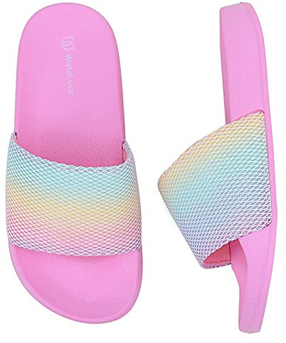 Badelatschen Kinder Sommer Hausschuhe Badeschlappen Jungen Mädchen rutschfeste Dusch Badeschuhe Strand Sandalen(Regenbogen 34/35EU)
