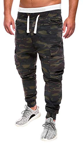LAOLUO Pantalons Casual Homme Militaire Cargo Sport Slim Fit Jeans Jogging Montagne Bas de Survetement Multi Poche Workout Loisirs Jeans Cordon Taille Élastique Grande Taille Travail Trousers