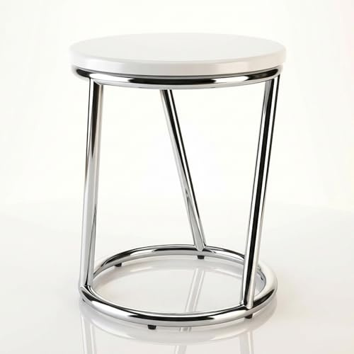 Libaro Badhocker Salina – runder Sitzhocker aus Metall Chrom glänzend – Stabiler Hocker mit weißer Sitzfläche im Bar Stool Design – vielseitiger Bad- & Küchenhocker, Schemel, Sitzbank