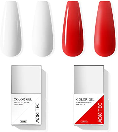 UV Gel Nagellack, Aokitec UV Nägel Gellack Gel Nagel Polish Kit 2 * 8ml Soak Off LED Nagellack Gelnägel Frauen Geschenke für Nail Art Salon Hause DIY Valentinstag Hochzeit Weihnachten(Weiß und Rot)