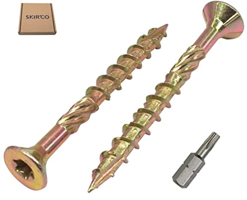 SKIR'CO (Förpackning med 50 st) Universal zinkpläterat stål 6,0 x 50 mm gula träskruvar, försänkt huvud, torxhuvud, typ 17, spånskivor skruvar (50, 6,0 x 50 mm)