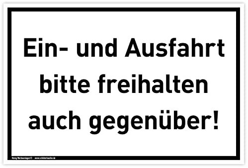 Schild Ein- und Ausfahrt | 30 x 20 cm | wetterfestes PVC-Schild mit UV-Schutz | weiß | bitte freihalten auch gegenüber | Durchgang verboten, Durchfahrt verboten