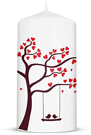 GRAVURZEILE Petite bougie – Design arbre en forme de cœur – Décoration de table pour mariage, fiançailles – Cadeau pour elle et lui pour la SaintValentin comme preuve d'amour – Bougie pilier de