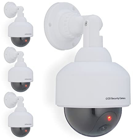 Relaxdays Telecamera Finta di Sorveglianza, Dummy Camera, LED Lampeggiante, HxLxP: 23,5x12,5x14 cm, Deterrente, Bianco