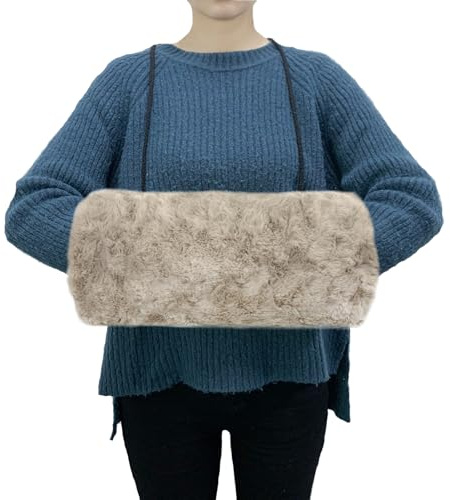 Scaldamani Manicotto in Pelliccia, Portable Kaki Modello Peluche Scaldamani Manicotti in Pelliccia Sintetica Manicotti per le Donne con Collo Cord e Zip Pocket Handmuff per il Riscaldamento Della Mano
