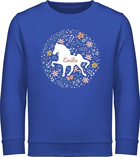 Sweater Kinder Sweatshirt Jungen Mädchen Pullover - Pferde - Pferd - Pferdemädchen - 104 (3/4 Jahre) - Royalblau - personalisierte pulli reiten name personalisierter reiter horse pferdeliebhaber