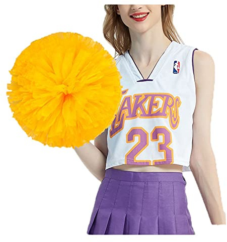 SHTGOI 4 Stück Cheerleading Pompoms Cheerleader Pom Poms Handblumen mit Ring Hell Handgekurbelter Blumenball für Sportwettbewerb Urlaub Feiern Tänze Karnevalspartys Gelb
