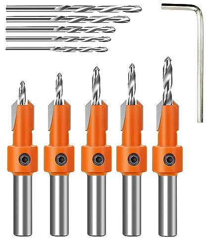 Shallho 15-teiliges Senkbohrer Bohrer Set, 8 mm Senkbohrer Kegelsenker für Holz, mit HSS-Spiralbohrer 2,8 / 3 / 3,2 / 3,5 / 4 mm und Sechskantschlüssel