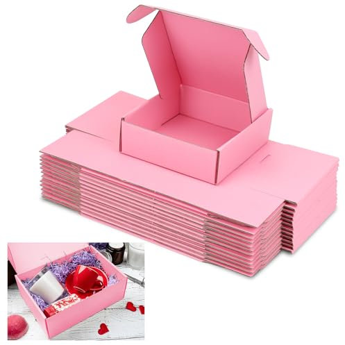 Memrita Piccole scatole di spedizione, 15,2 x 15,2 x 5,1 cm, set di 25 scatole per posta, adatte per spedizioni postali, conservare piccoli oggetti e confezioni regalo, rosa