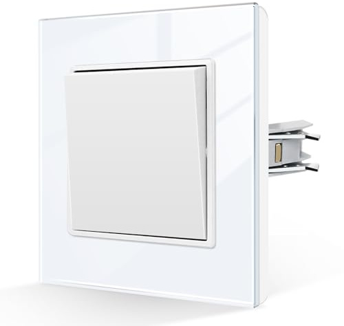 CNBINGO Lichtschalter Unterputz,Glas Wechselschalter Weiß,1 Fach 2 Weg | 86x86mm Glasfront,10A 250V