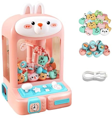 ARTSIM Candy Grabber ， Machine Fete Foraine avec Lumières Et Musique,30 Peluches Et 10 Gashapons ， Machine à Bonbons Cadeaux d'anniversaire De Noël pour Enfant,Rabbit