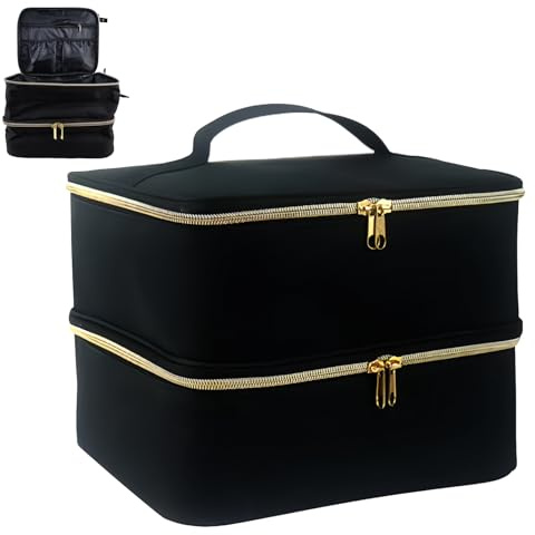 Meyagot Nagellack Aufbewahrung Tasche, Nagellack Tasche Organizer, Nagellack Organizer, Doppelschicht Nagellack Aufbewahrung Für Nagellacktrockner Und 30 Flaschen Nagellack(Bis Zu 15ml)(Schwarz)