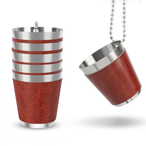 BEIMEIII 6 Stück Shot Becher Metall Zum Umhängen Schnapsgläser Edelstahl mit Kette Schnapsglas 30ml Shot Becher Braun für Hochzeitsfeiern Junggesellenabschiede Karneval Weinprobe Party