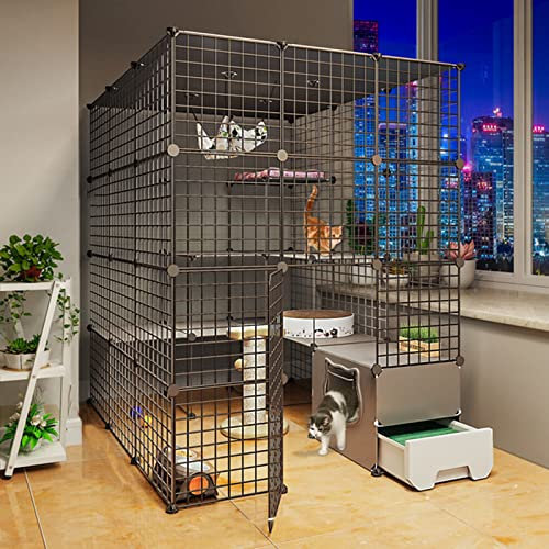 Katzenkäfig – Katzenhütte Catio, Katzengehege im Freien, DIY-Katzenlaufstall, Katzenkäfige für den Innenbereich, groß, mit Katzentoilette, großer Übungsort, ideal für 1–4 Katzen (Größe: 111