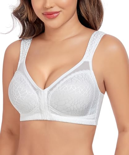 Curyon Women's Front Closure Back Support Minimiser Bra Full Figure Jacquard White 48C