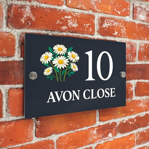 Badgemaster Modern Anthracite Grey House Number Sign Plaque Stainless Steel Standoffs 20cm x 13cm Daisy