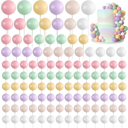Morcheiong 114 Pcs Balloon Cake Topper and Decorations with Foam Balls Picks for Birthday Party Wedding Anniversary (Vibrant Colors)