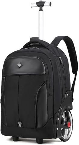 BININBOX Business-Trolley-Rucksack Schüler-Schultasche mit Rädern kletterbare Trolley-Tasche tragbarer leichter Rucksack mit großer Kapazität (Schwarz)