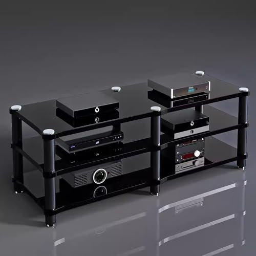 audio rack hifi regal Schwarzer Audio-Video-Medienständer – Audio-Rack-Ständerturm für Entertainment-Stereokomponenten – Robuste Plattenspielerkonsole mit vibrationshemmenden Fußpolstern(3 layer-H 54c
