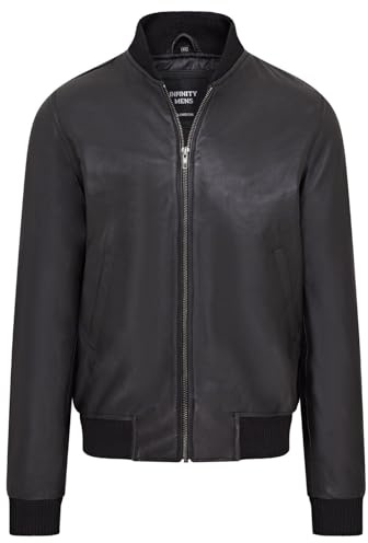 Blouson aviateur universitaire MA-1 en cuir souple noir pour homme