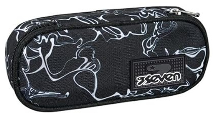 Seven Icoolpack Stifteköcher für die Schule, rund, Schwarz, oval, mit Innentasche und elastischen Stifthaltern, Zubehör Rucksack, Grundschule, Mittel, Oben, Jungen, Mädchen, Schwarz, Taglia Unica,