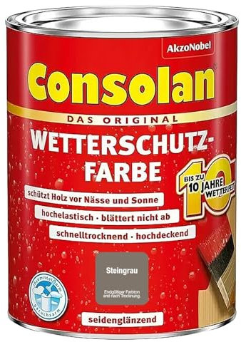 Consolan Wetterschutzfarbe, Deckender Holzschutz für Außen, Steingrau, 750ml