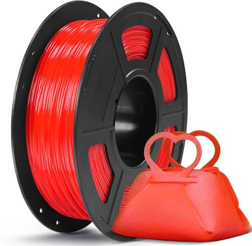 ANYCUBIC TPU Filament 1,75 mm, 95A TPU 3D Drucker Filament, Flexibel und weich, unterstützt Hohe Geschwindigkeit, Intelligente Identifikation, Maßgenauigkeit +/- 0,03, 1KG Transparent Rot
