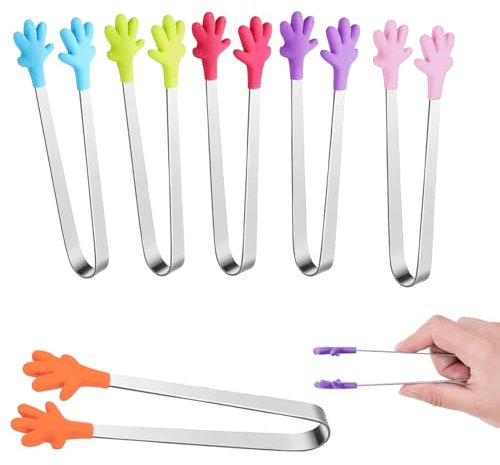 6 Stück Mini Waffeleisen Zuckerzange,Edelstahl-Silikon Essenclip Multifunktional für BBQ,Süßes,EiswürfelSalat,Candybar-Zubehör,Küchenzange,Gebäckzange,Lebensmittelzange,Rutschfester Griff,Küche,Bar