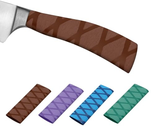 PATIKIL 4Pz Manico Coltello Taglio 2.2x4.9 Viola/Marrone/Blu/Verde | Termorestringente, Avvolgimento Antiscivolo, per Coltello da Cucina