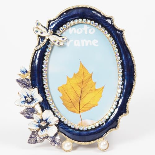 Ovaler Bilderrahmen, Vintage-Bilderrahmen mit hochauflösendem Glas, dekorativer Metall-Fotohalter mit floralem rustikalem Design, für Tischdekoration, 8,9 x 12,7 cm